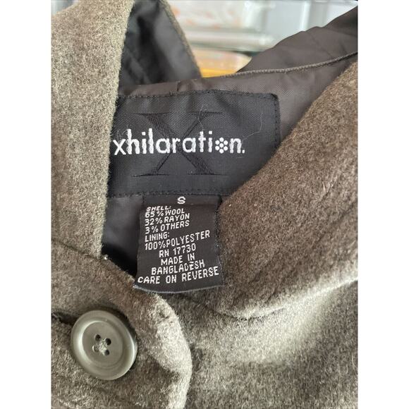Xhilaration Women's Small Hooded Jacket Wool Rayon 1980s Toggle Button Olive - Picture 3 of 6